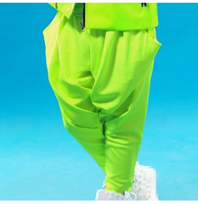 Neon fluorescent green baggy hip fashion teen growth boys kids children hip hop modern stage dance jazz dancing party dance harem pants