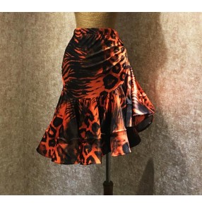 Orange leopard printed rose flowers floral sexy fashion girls women's lady competition performance latin salsa dance skirts