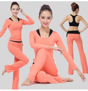 Orange purple fuchsia black women's breathable gyms fitness yoga dance clothes workout sports bra shirt capris leggings costumes outfits