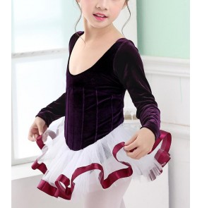 Purple dark green fuchsia hot pink long sleeves competition performance girls ballet tutu skirt dresses costumes