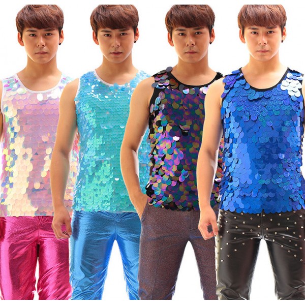 Rainbow black turquoise royal blue pink laser glitter sequins men's ...