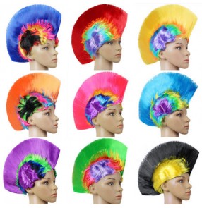 Rainbow colored men's women's party dance performance props faux hair cos play funny comedy samba dance comb head cover wigs 