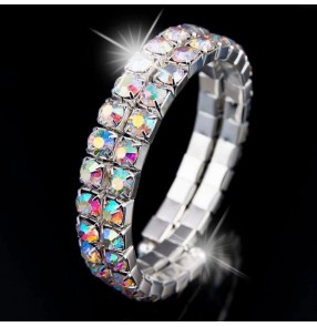 Rainbow colorful rhinestones girls women's competition latin ballroom dance hand band wrist bangles arm band 