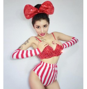 Red and white striped fashion sexy women's female hot dance singers dancers  jazz party cosplay night club bar performance dancing outfits costumes