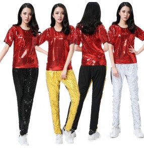 Red  black silver yellow sequins fabric paillette women's girls modern dance hip hop jazz dance singer dancers dancing outfits costumes