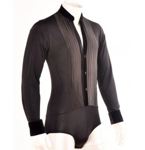 Red black striped v neck long sleeves men's male competition performance professional latin ballroom dance leotards tops shirts 