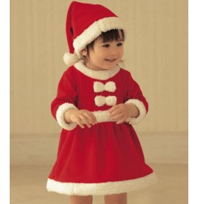 Red velvet boys kids children girls toddlers party Christmas santa claus evening party cosplay performance dancing outfits costumes