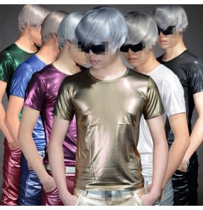 Silver black gold green royal blue glitter leather men's male fashion jazz hot dance dancers singers ds night club bar  dance tops t shirts