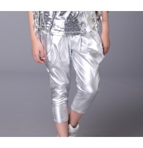 Silver glitter boys kids children fashion school  competition performance hip hop jazz dance harem pants 