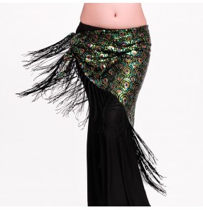 Silver gold green blue peacock glitter sequins paillette competition women's ladies belly latin cha cha salsa dance triangle  hip scarf skirts