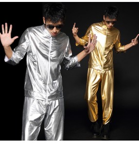 Silver gold patent leather glitter stage performance boys men's modern dance hip hip jazz singer night club dancing outfits clothes