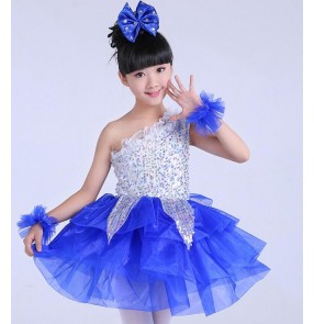 Silver green purple violet fuchsia white yellow ruffles skirted girls princess competition performance jazz modern party dancing dresses clothes