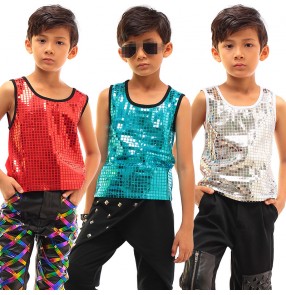 Silver red turquoise sequins paillette fashion boys kids children drummer orchestra performance vests tops