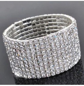 Silver rhinestones diamond glitter girls women's competition performance latin dance luxury hand bangles wrist chain band