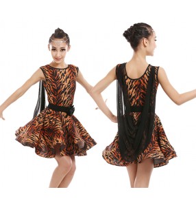 Tiger printed fashion sexy backless girls sleeveless competition performance professional latin salsa dance dresses