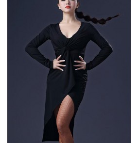 Turquoise black white solid color fashion irregular hem competition performance latin salsa cha cha dance dresses costumes