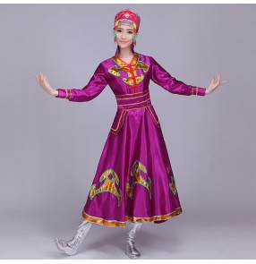 Turquoise red blue purple violet yellow women's girls party cosplay folk minority Mongolian dancing dresses costumes robes