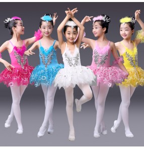 Turquoise white yellow gold light pink fuchsia lace tutu skirt girls kids children baby modern dance gymnastics ballet swan lake dancing dresses 