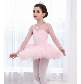 Violet purple light pink black long sleeves mesh patchwork competition girls kids children swan lake tutu skirts ballet dance dresses