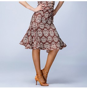 White brown floral printed fashion women's girls competition performance latin salsa cha cha dance leotards skirts