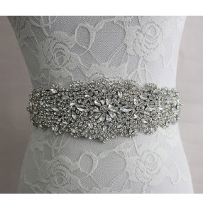 White ivory purple dark green crystal bow knot rhinestones ribbon women's wedding bridals evening dresses waist band sashes belt