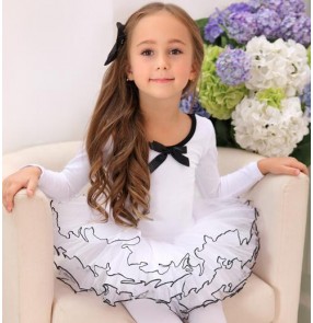 White light pink cotton princess long sleeves girls kids children gymnastics swan lake tutu skirt ballet dance leotards dresses