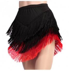 Wholesale Black red royal blue triangle layers fringes mini women's girls gymnastics performance latin salsa cha cha dance skirts