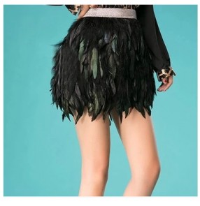 Women's girls performance Black Swan Feather Mini Double Layer Fabric Lined Feather Skirts for Party nightclub jazz dance Event plumage plume Skirts
