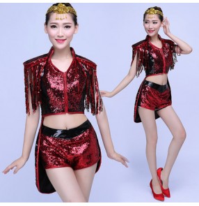 Women's Sequins ds dj jazz  singer dance costume top and shorts two piece outfits