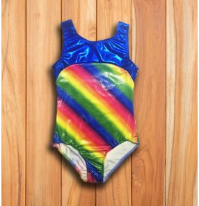 3pcs Rainbow laser royal blue patchwork baby toddlers girls kids gymnastics performance ballet leotards bodysuits jumpsuits