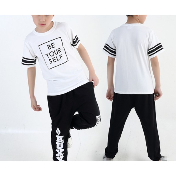 Black And White Striped Girls Kids Children Boys Street Dance Jazz