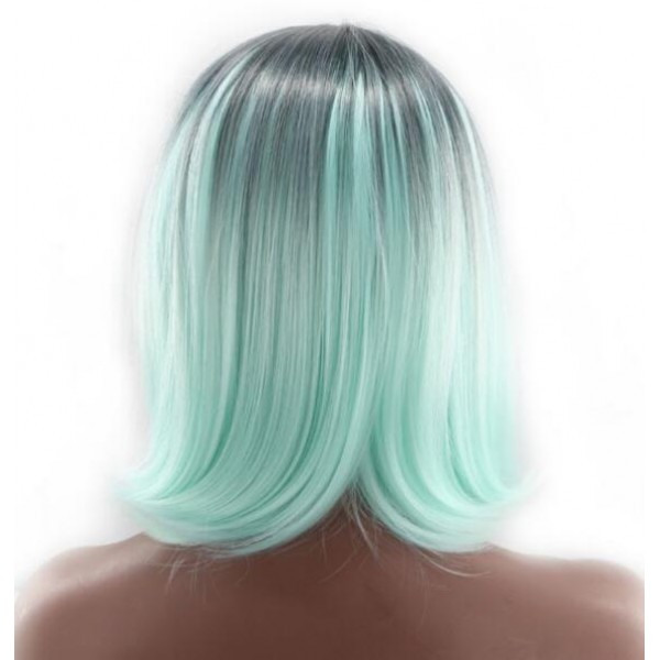 Ombre Grey mint pink Color heat resistant Synthetic fiber Straight Hair  Short Haircuts Bob For cosplay dance Black Women