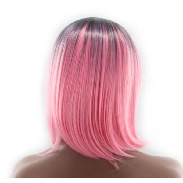 Ombre Grey Mint Pink Color Heat Resistant Synthetic Fiber Straight Hair Short Haircuts Bob For Cosplay Dance Black Women