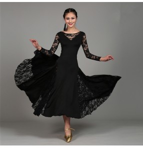 Ballroom Lace Dance Dresses High Quality Long Sleeve Flamenco Costume Women green red black royal blue Cheap Stage Ballroom Dress