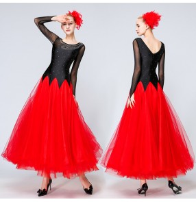 Black and red patchwork long length women's ladies competition professional big skirt ballroom tango waltz dance dresses