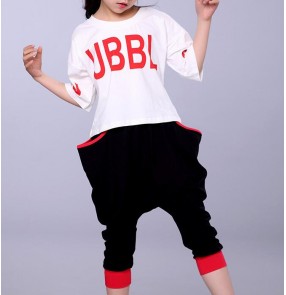 Black and white fashion boys kids children girls toddlers twinset competition performance jazz hip hop dance sports costumes