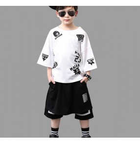 Black and white fashion boys kids children kindergarten school stage performance jazz hip hop dance costumes outfits 