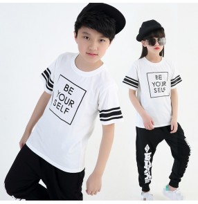 Black and white striped girls kids children boys street dance jazz sports hip hop dance costumes outfits 