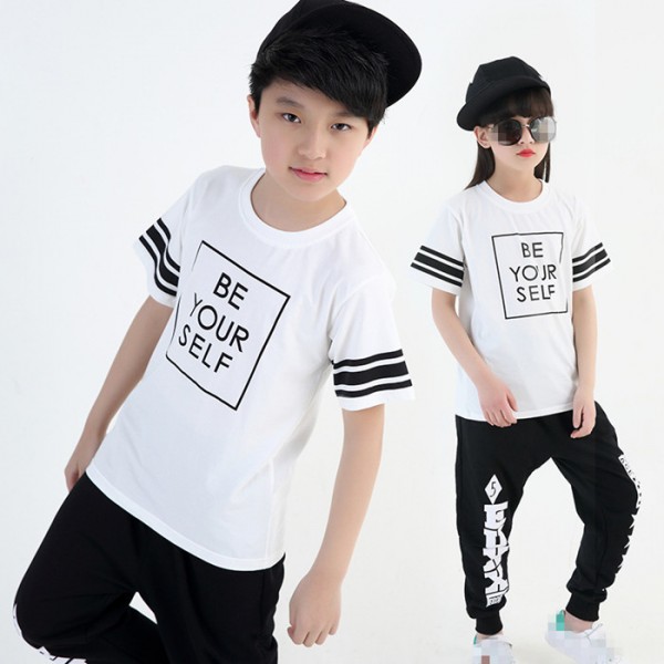 Black And White Striped Girls Kids Children Boys Street Dance Jazz