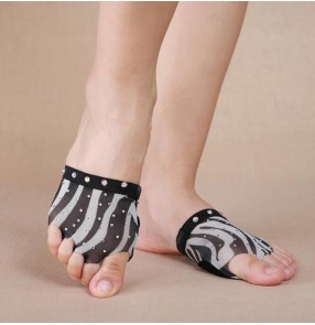 Black and white zebra printed rhinestones girls women's practice exercises ballet belly dance thong shoes socks