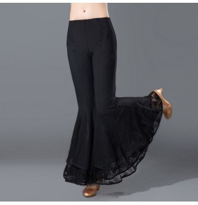 Black flare leg long length wide leg competition women's ladies performance practice Aerobics ballroom latin dance pants