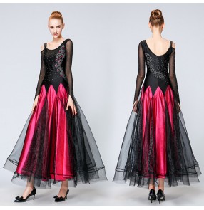 Black fuchsia hot pink long length rhinestones competition women's ladies professional performance ballroom waltz dresses