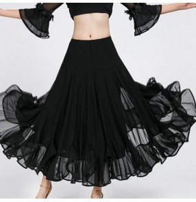 Black full skirted women's competition practice performance ballroom tango dancing skirts