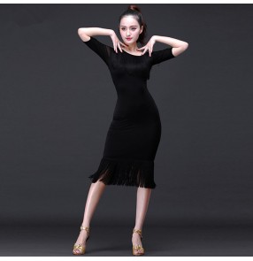 Black Hot Sale Latin dance costume spandex tassel stones latin dance dress for women latin dance competition dresses 