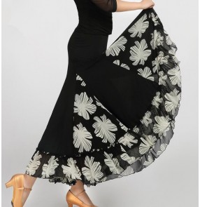 Black ivory and red patchwork floral printed fashion women's competition ballroom dancing skirts