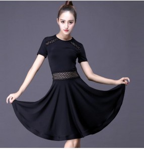 Black Latin dance costume sexy milk silk short sleeves tassel latin dance dress for women latin dance costume dresses