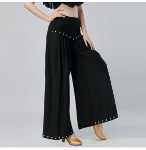  Black performance Latin Dance Pants rhinestones wide legs Square Dancing Ballroom waltz Dance Pants Cha Cha Dance Dress Women 