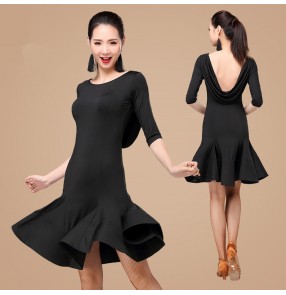 Black red backless short sleeves competition practice women's ladies exercises latin salsa cha cha dance dresses