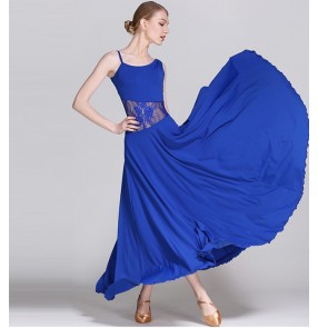 Black red green royal blue purple hot pink one shoulder lace women's competition performance ballroom waltz dance dresses