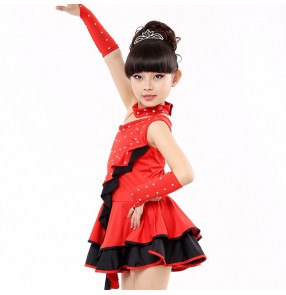 Black red Latin Dance Dress For Girls Samba Dress Dancing Dress Girl Dancewear Kids Kid Costume Ballet Vestido Baile Latino Girls